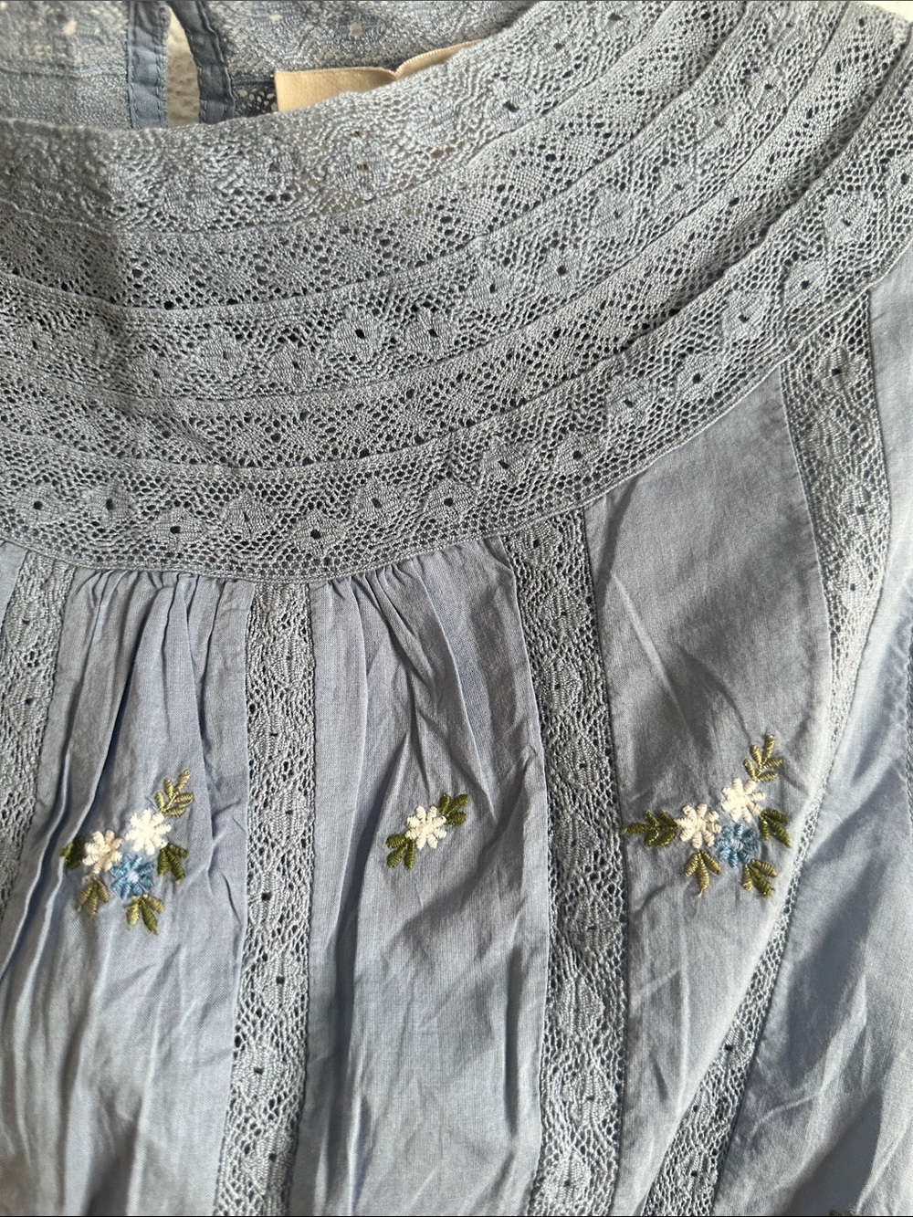 Sezane Blue Embroidered Cotton Blouse - Picture 2 of 9